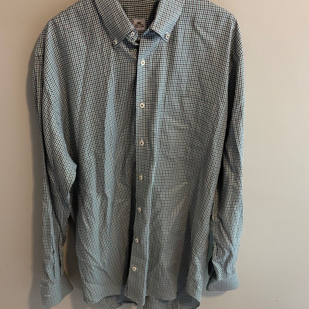Peter Millar Green and White Checkered Shirt size large
